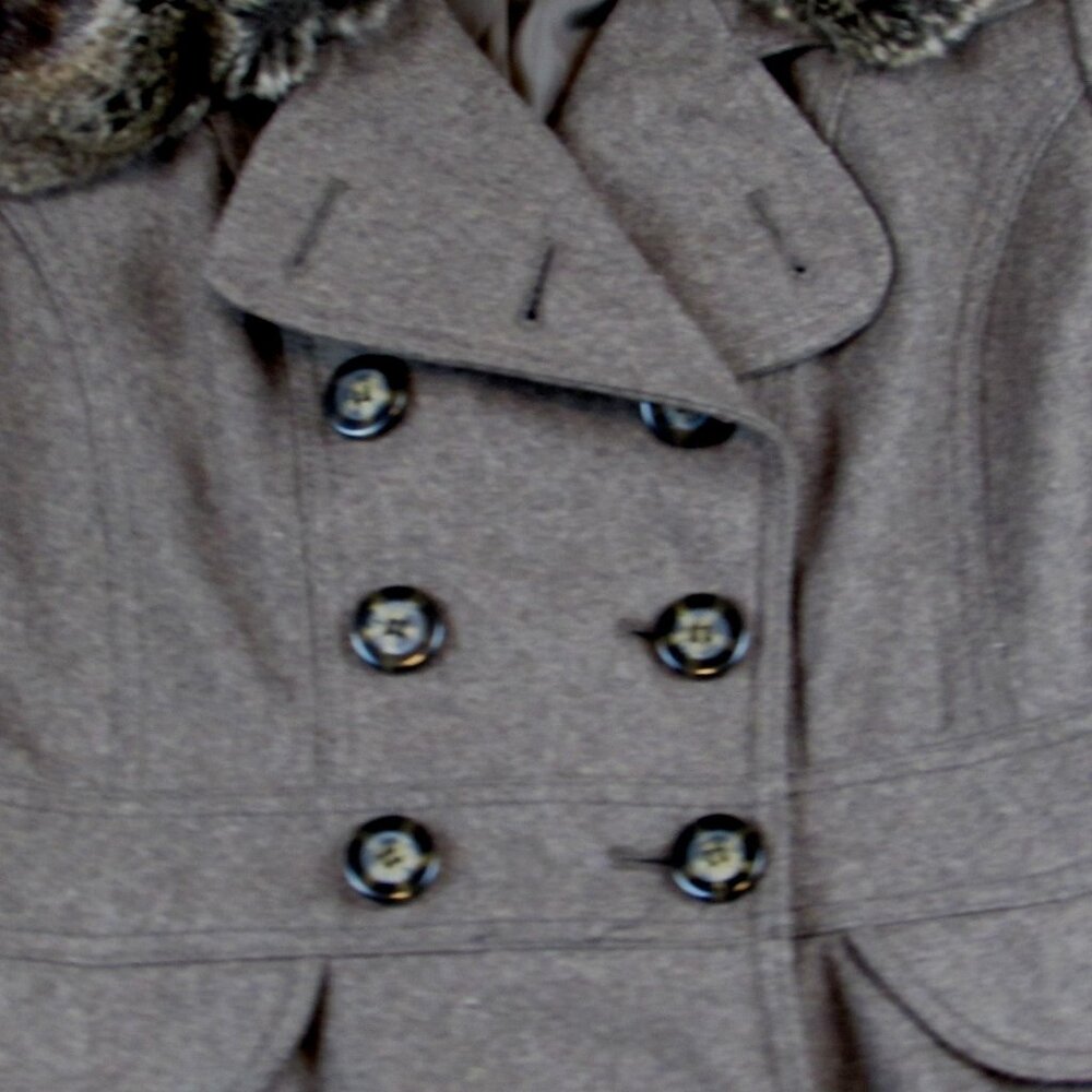 NEW Laundry Shelli Segal Wool Bld double brested Fit & Flare Coat fur trim 14 - Picture 5 of 8